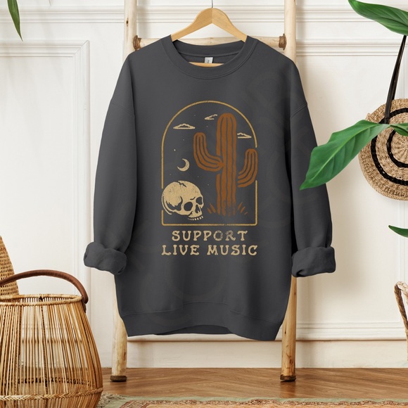 Support Live Music Skull Graphic Crewneck Sweatshirt - Picture 2 of 10